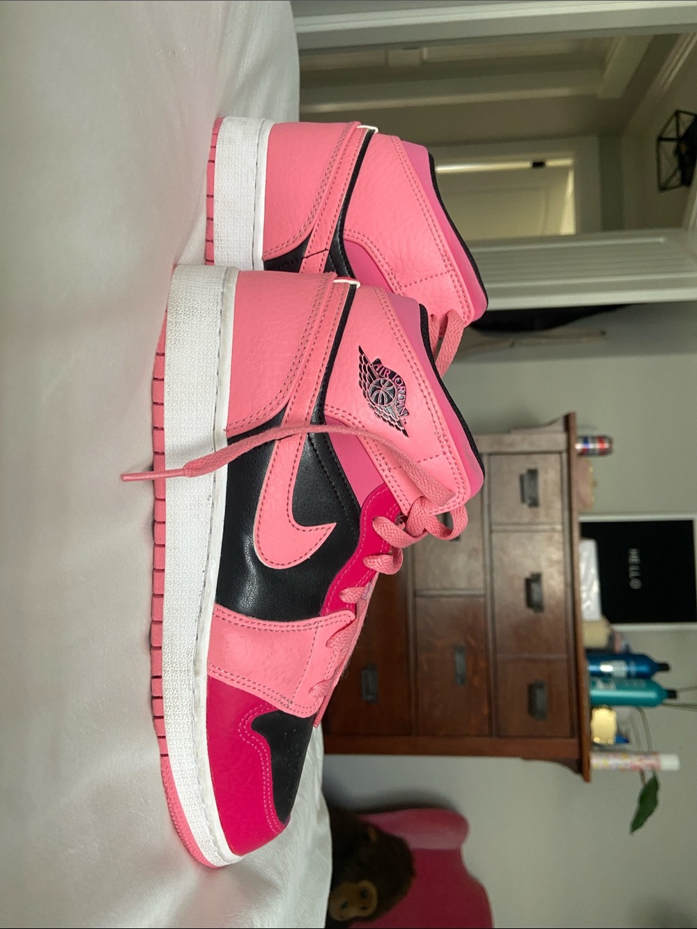 Jordan Women's Pink and Black High-Top Sneakers